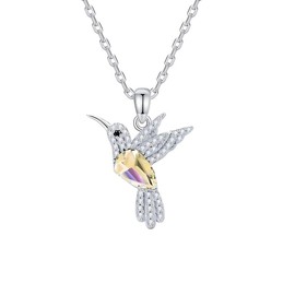 Mayfer | Collar de plata esterlina .925 para mujer con dije de colibrí decorado con cristal aústriaco - Color tornasol