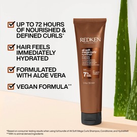 REDKEN All Soft Mega Curls, HydraMelt Leave-In Conditioner Treatment, For Dry Curly, Coily Hair, Nourishes and Adds Bounce, Shine and Definition, Vegan Formula, HydraMelt, 150ml