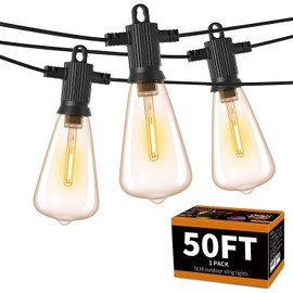 ZOTOYI Outdoor String Lights 50FT, Patio Lights with 27 LED Plastic ST38 Edison Bulbs(2 Spare), Waterproof IP65 Outside Hanging Lights for Backyard, Garden, Cafe, Gazebo, PorchDimmable 2700K