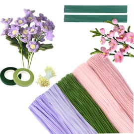 Tulip Bouquet Pfeifenreiniger Blumen Set，Suuwwn 500 Stück Pfeifenputzer zum Basteln Pfeifenreiniger zum Basteln Blumen Staubblatt für Blumenstrauß DIY (Rosa Lila)