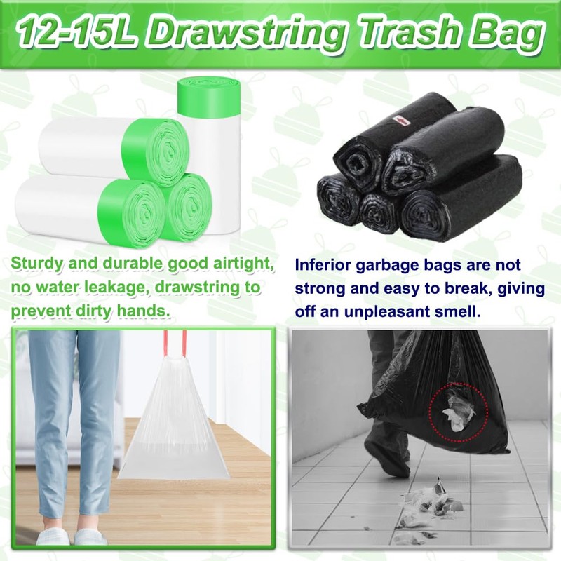 AOSULI 12L-15Liter Bin Bags Drawstring Bin Liners with Tie Handle