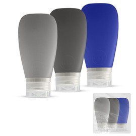 LYOB Travel Toiletry Bottles Leak Proof Silicone for Men, TSA 3oz, Containers for Toiletries- BPA Free, Grab-and-Go Refillable Liquid Accessories for Shampoo, Lotion & More 3-pk (Black-Blue-Gray)