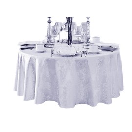 Newbridge Barcelona Luxury Damask Fabric Tablecloth, 60” Wide x 84” Oval, White, 100% Polyester, No Iron, Soil Resistant Dining Room, Party and Banquet Table Cover