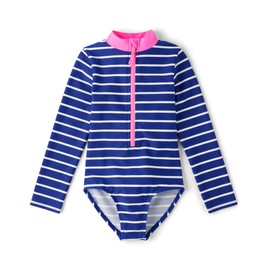 Gymboree,Girls,and Toddler Long Sleeve Rashguard One Piece Swimsuit,Navy Striped,12-18 Months