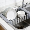 Adjustable Dish Drying Rack with Stainless Steel Drain Basket Over-The-Sink
