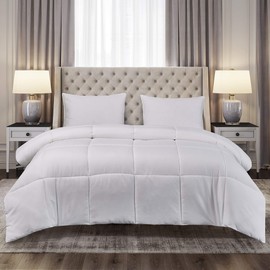 Blue Ridge Home Fashions Microfiber Light Weight Solid Down Alternative All Season Comforter - Hypoallergenic Polyester Fill, Full-Queen, White