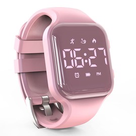 Focwony LED Kids Multifunction Steps Counting Digital Watch, Non-Bluetooth Pedometer Wristwatch, Stopwatch, Alarm Clock, Calories for Women Children Girls Boys (Electroplating Pink)