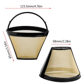 Pack of 2 Permanent Coffee Filters, Reusable Permanent Filter, Golden Stainless Steel Filter, Reusable Filter, Used for Filtration of Coffee and Tea (Golden)