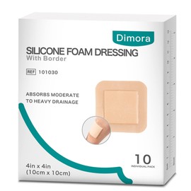 Dimora Silicone Foam Dressing with Border Adhesive 4"x4" Wound Dressing First Aid Bandage for Wound Care 10 Pack