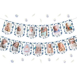 Kreatwow Blueberry 1st Birthday Photo Banner, Hat, Topper - Fruit Themed Decorations for High Chair or Cradle - Hand Wash Only - 3.9 x 3.9 inches