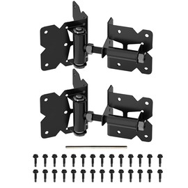 Self Closing Gate Hinges-Usumairu Heavy Duty Gate Hinges for Wooden Vinyl PVC Fence,90 Degree Adjustable Hinges Outdoor,Gate Hardware Kit with 28 Durable Screws and Swing Adjuster Tool-Black