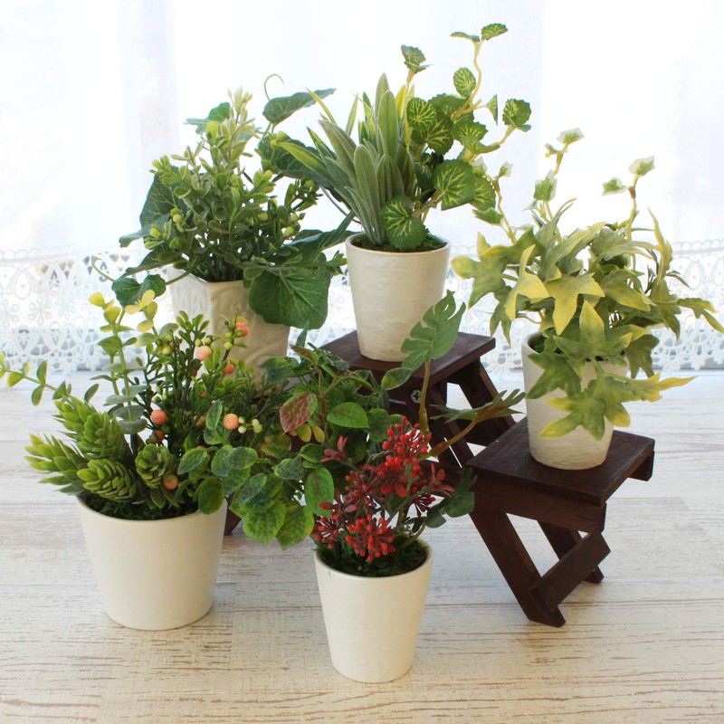 山久 造花 インテリア CT触媒加工のグリーンミニポット 5個おまかせセット 姫グリーン 観葉植物 0910-9010a 人工観葉植物 フェイクグリーン