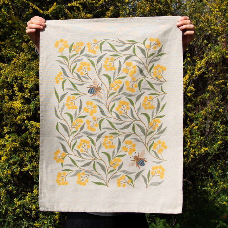 Earth Greetings Organic Cotton Tea Towel - Wattle & Blue