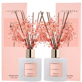 Cocorrína Premium Reed Diffuser Set with Preserved Baby's Breath & Cotton Stick Sandalwood Rose 2 Packs, 6.7oz Scent Fragrance Oil Diffuser for Bedroom Bathroom Home Décor