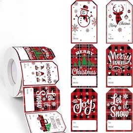 THE ART BOX Christmas Gift Tag Stickers 500 Count Modern Red and White Xmas Designs - Santa, Deer, Xmas Tree, Merry Christmas Self Adhesive Gift Labels Stickers (1.57 x 2.36 Inch).