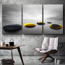 Looife Lover Swan Canvas Wall Art 20x30 Inch 3 Panels Yellow and Black Stones Bird Fly in The Sky Painting Picture Giclee Prints Gallery Wrapped Ready to Hang Artwork for Living Room Bedroom Decoration