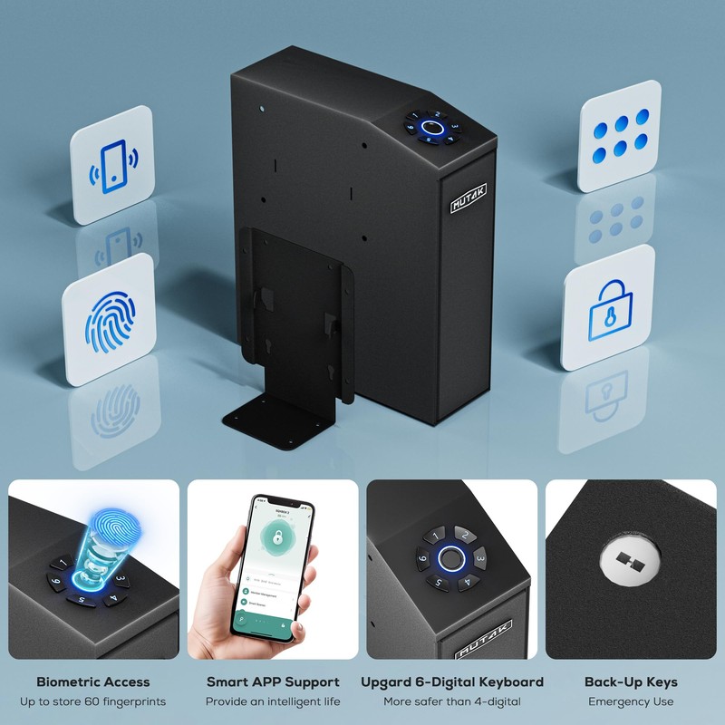 Mutak Gun Safe for Handgun, Slider Biometric Pistol Safe, 4