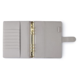 Mal Paper Agenda Cover - Light Grey A5 Ring Binder Cover - Personalise Organiser Planner Cover - 6 Rings Notebook Binder PU Leather Cover - Refillable Folder