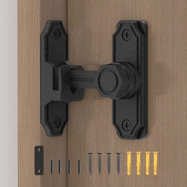 Mixizigoz Heavy Duty Barn Door Lock-90/180 Degree Right Angle Flip Gate Latch Suitable for Cabinet, Bathroom, Bedroom, Kitchen, Shed, Patio - Practical Zinc Alloy Sliding Door Latch (Black-1pc)
