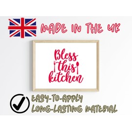 Bless This Kitchen Wall Decal - Inspirational Quote - Cute Decor Art Sticker (Red, 14cm x 14cm)