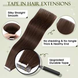 Benehair Tape in Hair Extensions, Human Hair 20Pcs Invisible Tapes Human Hair Extension, Remy Hair Extension with Tape, 18 Inches 30g Tape in Hair Extensions for Women, Medium Brown Hair #4