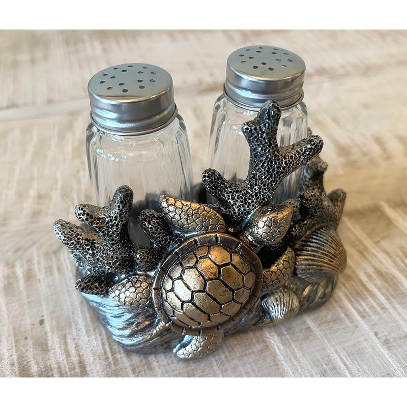 Sea Turtle Seashell Coral Salt and Pepper Shaker Set -