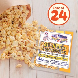 4oz Popcorn Machine Popcorn Packets - All-in-One Movie Theater Style Popcorn Kernels, Salt, and Oil Packs by Great Northern Popcorn (24 Case)