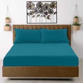 Egypto King Size Fitted Sheets – Soft & Breathable 10" Deep Fitted sheets with Elasticized Pockets – Anti Allergy Polycotton Fitted Bed Sheets (King, Teal)