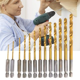 Hex Drill Bits Sets, 13 Pieces 1/4 Inch High Speed Steel Drill Bit Kit 1.5-6.5 mm Spiral Flute Drill Bit HSS Twist Drill Bit Set for Wood Plastic Iron Steel Copper Aluminium