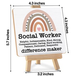 Social Worker Desk Decor Social Worker Gift Wood Sign with Easel Home Office Shelf Table Desk Decorations, Thank You Gifts for Social Worker