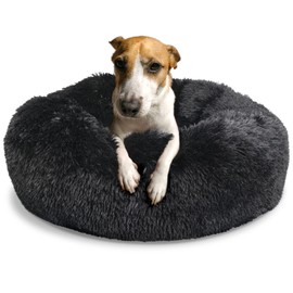 Dog Beds for Medium Dogs Washable Calming Bed for Dogs 30 Inches Black Fluffy and Soft Dog Bed Calm and Anti Anxiety Faux Fur Round Medium Sized Pet Bed for Dog