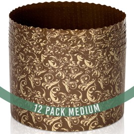 18 oz Beautiful Panettone Paper Mold - Set of 12 Paper Forms for Easter Baking Bread, Cakes or Pastry - Disposable Paska and Kulich Pan 5 in Round Liners From Italian Easter Parchment