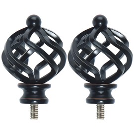 KAMANINA Top-Bead Twisted Cage Replacement Finials for 3/4 or 5/8 Inch Curtain Rod, Bronze,2pcs