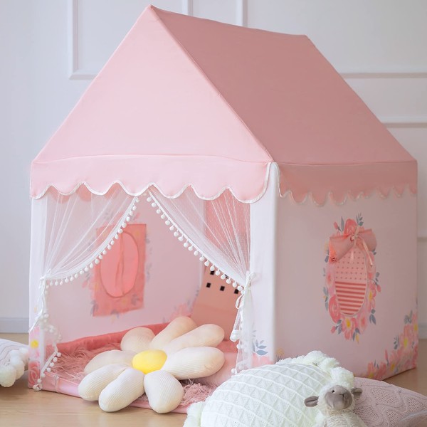 Kids Play Tent for Girls, Toddler Tent Princess Castle Pink Tent Large Playhouse Tent Indoor Fairy Tent with Star Lights