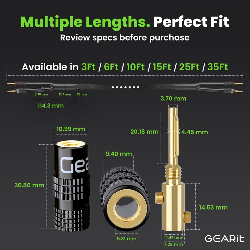 GEARit 10AWG Speaker Cable Wire with Gold-Plated Banana Tip Plugs
