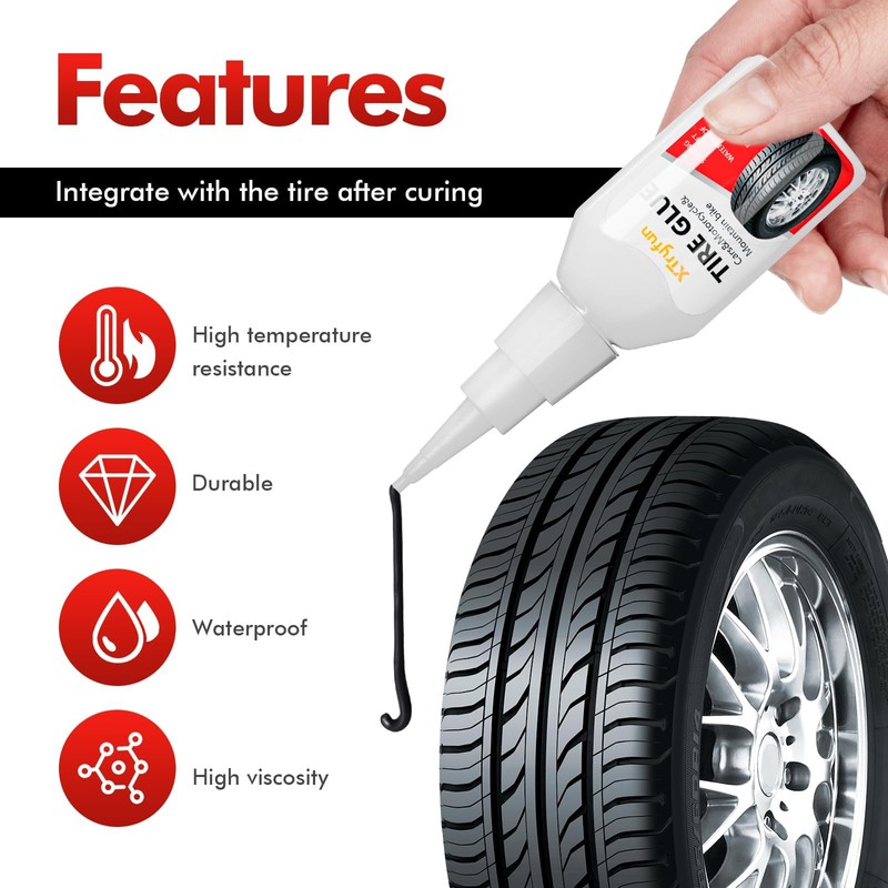 XTryfun Black Tire Glue for Rubber Adhesive for Sidewall Bonding