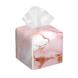 DXTKWL Tissue Box Cover Pink Rose Gold Marble Print Square PU Leather Tissue Box Holder for Car Bathroom Bedroom Desk Tabletop Decor