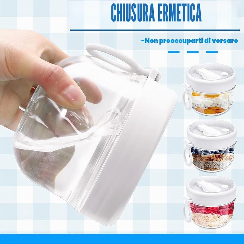 Juwacoo Overnight Oats - 4 contenitori per Cereali, con Coperchio,