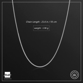 Amberta Women 925 Sterling Silver 1.1 mm Curb Chain Necklace: 21 inch/55 cm