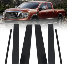 FZJDSD 6PCS Glossy Black Pillar Post Door Window Trim Cover Kit Compatible with Nissan Titan Crew Cab 2004 2005 2006 2007 2008 2009 2010 2011 2012 2013 2014 2015