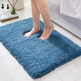 Ruggnovea Bathroom Rugs Blue 17x24 Machine Washable Bath Mat for Bathroom Floor Thick Fluffy Absorbent Bath Rug for Bathtub Non Slip Carpet for Shower