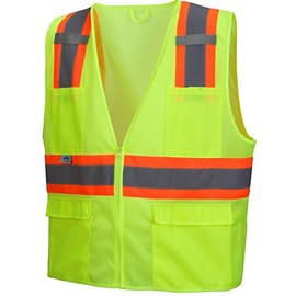 PYRAMEX Hi-Viz All Mesh Safety Vest with Contrasting Reflective Tape, Lime, 2XL