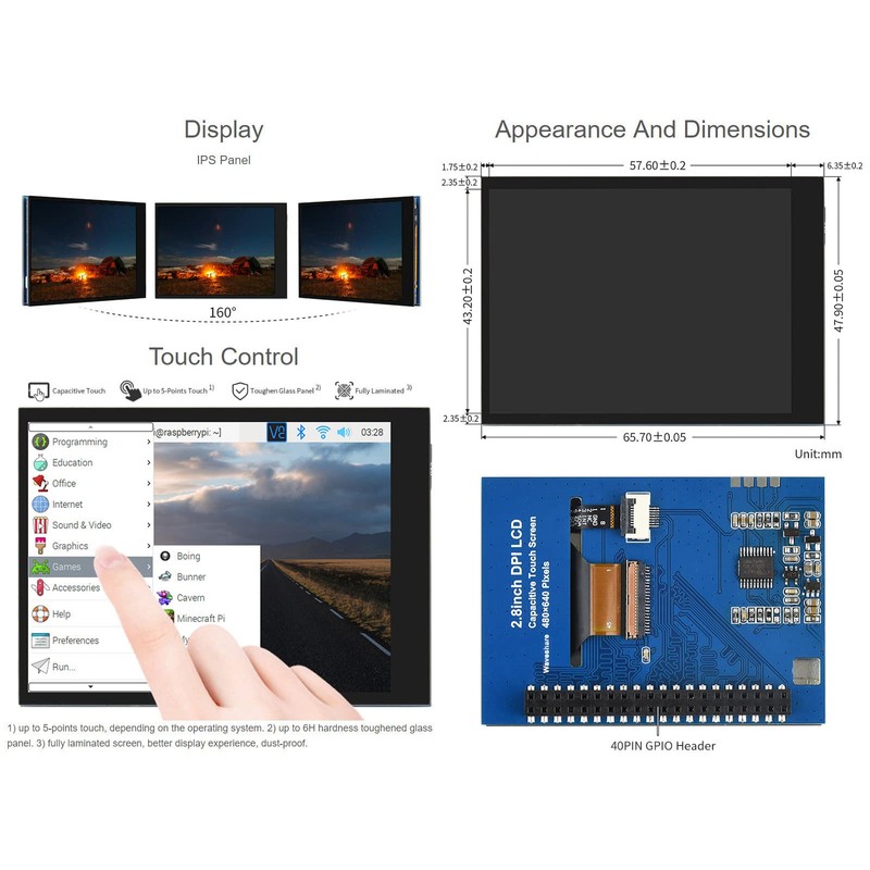 waveshare 2.8inch Screen LCD Compatible with Raspberry Pi 4B/3B+/3B/2B/B+/A+/Zero/Zero W/WH/Zero