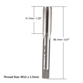 TA-VIGOR M12 x 1.5mm Straight Flute Screw Thread Tap, Thread Milling Tap with H2 Tolerance, HSS Straight 4 Flutes Metric Machine Tap for Drilling and Tapping