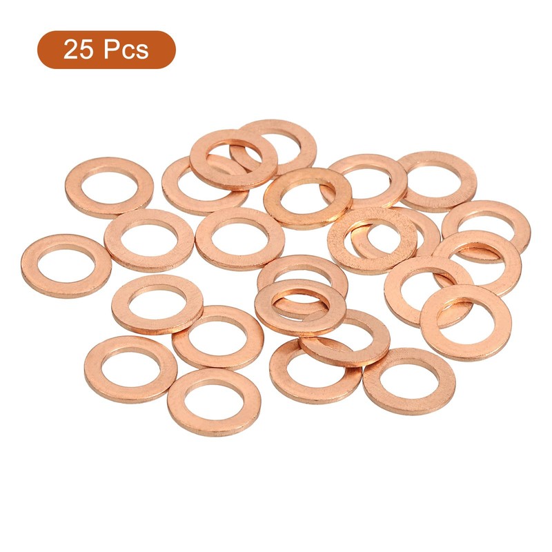 sourcing map M6 Flat Washer, 25 Pcs Copper Ring Flat