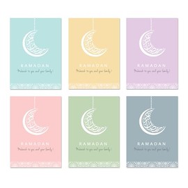 Multipack of 6 Ramadan Mubarak Cards | Pastel Colours | Crescent Moon Design | Ramadan mubarak to you and your family!