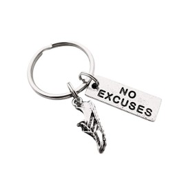 Pewter RUN with NO EXCUSES Key Chain/Bag Tag - Running Shoe Charm and Pewter Pendant Rectangle Pendant - Stainless Steel Round Key Ring - All Pewter
