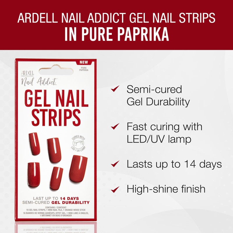 Ardell Nail Addict Gel Nail Strips - Pure Paprika, LED/UV