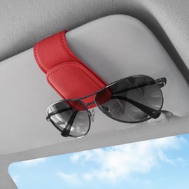 Sunglasses Holders for Car Visor,Car Magnetic Glasses Holder Leather Sunglasses Clip and Ticket Card Clip Suitable for Car Interior Visor and Different Size Eyeglasses. (Red)