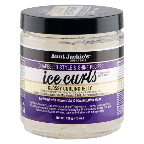 Aunt Jackie's Grapeseed Style and Shine Recipes Ice Curls Glossy Curling Jelly, Hydrates, Softens, Makes Waves, Curls and Coils Easier to Style, 15 oz